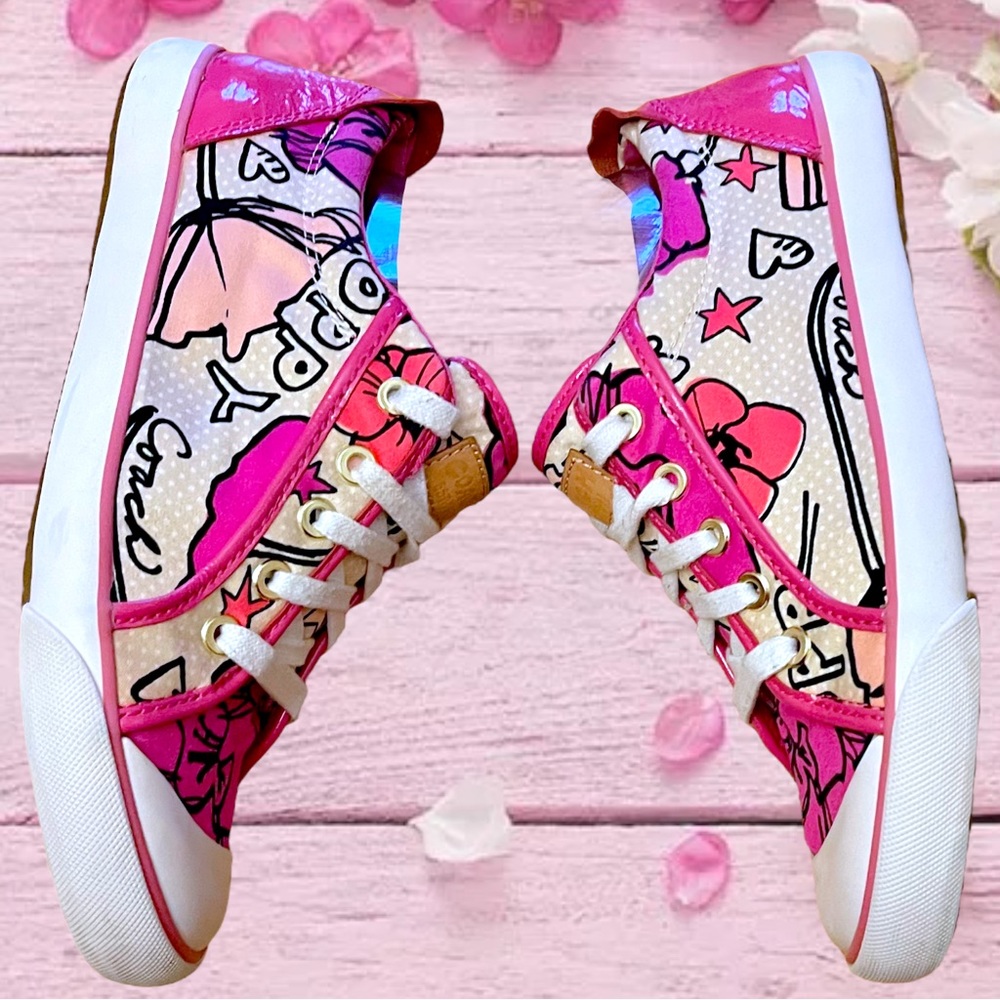 Coach Poppy Barrett Pink Spring Low Top Patent Sneakers Shoes Size 9 - Picture 5 of 13